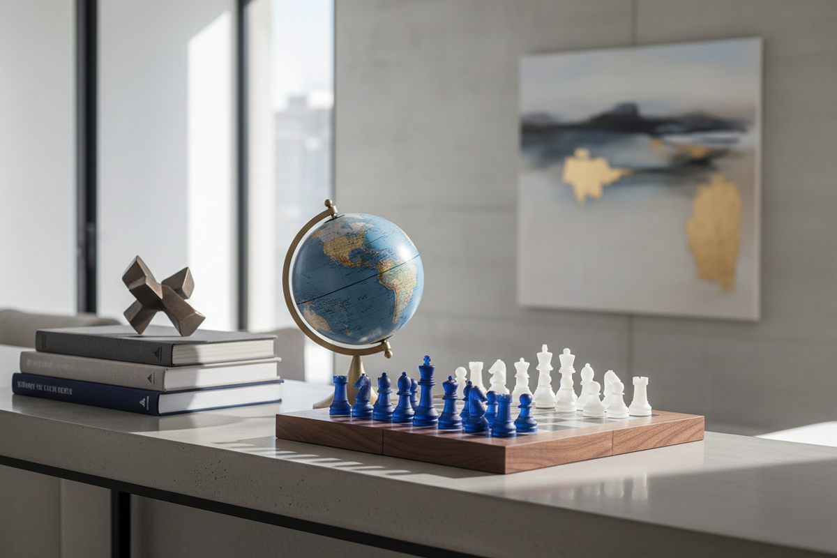 globe chess and books modern look