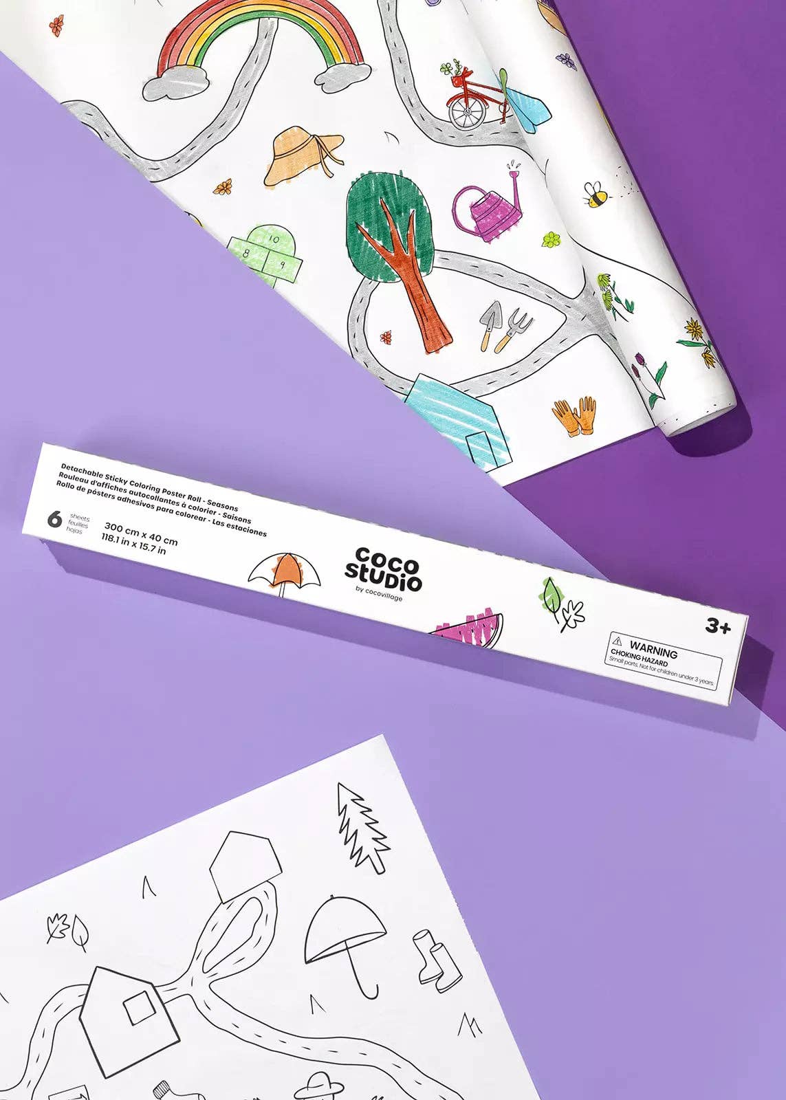 Detachable Seasons Sticky Coloring Poster Roll - 6 sheets
